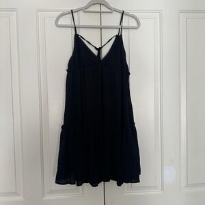 Wild Fable Dress‎ Juniors Large Black V Neck Ruffle Tiered Swing Sundress Summer